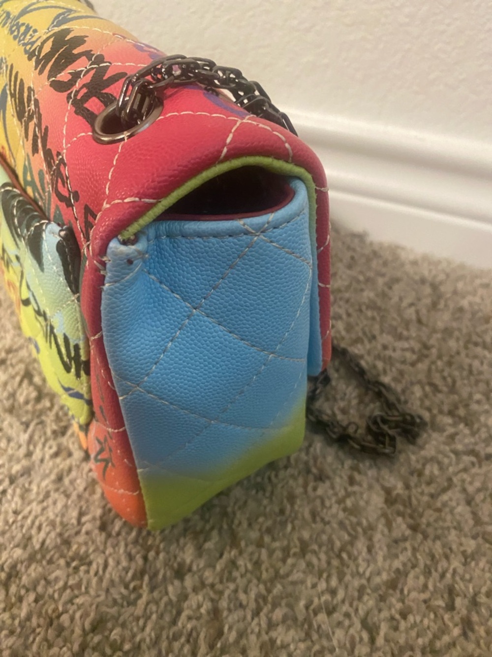 Colorful Graffiti Quilted Print Shoulder Bag - Yellow Accent - Picture 7 of 13
